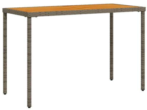 Makastle Polyrattan Gartentisch Grau 115x54x74cm Balkontisch mit Holz-Platte, Wetterfest Garten Terrasse Esstisch Gartenmöbel