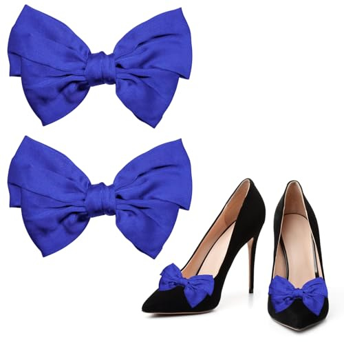 2st Bow Shoe Clips, Satin Sho Clips Löstagbara Bowknot Sho Clip Band Rosett Sko Spännen Skodekorationer för kvinnor Flickor Bröllopsfest Höga klackar Platta sandaler (blå)