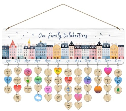 arricraft 1 Teiliger Familien Geburtstagskalender Zum Aufhängen An Die Wand Unsere Familienfeiern Holzbrett Mit 100 Etikett Weihnachtsgeschenke Für Vater Und Mutter 4.7x15.7 Zoll (12x40cm)