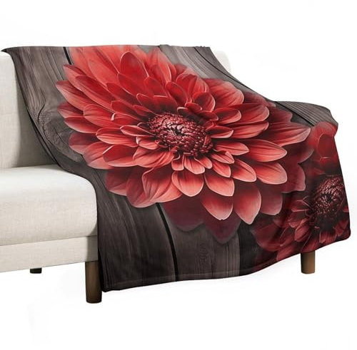 Superweiche, bedruckte Flanelldecke, Blume, rote Dahlie, weiche, leichte, gemütliche Decken für Couch, Schlafzimmer, Anti-Pilling (152,4 x 203,2 cm)
