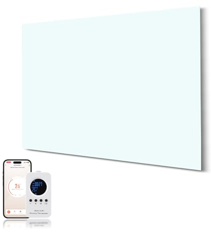 Hocosyme Pannello Radiante Infrarossi Bicchiere 600W con telecomando,Stufa Elettrica Infrarossi 100x60 CM con protezione da surriscaldamento - WIFI (Tuya Smart) - Bianco - TÜV.