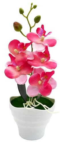 duoyif Orchidée Artificielle Fleur dans Un Pot Hauteur 27 cm Bonsaï Fleurs Artificielles en Pot, Fausse Orchidée pour Le Salon, La Salle De Bain, Le Bureau, La Décoration De Table (Orchidée Rose d)