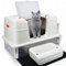 SZEETECH XL Enclosed Stainless Steel Litter Box, Odour-Resistant, Easy to Clean, Dual-Mode (Enclosed & Semi-Enclosed), Cat Litter Tray with Lid, with Scoop, Step and Mat - Beige