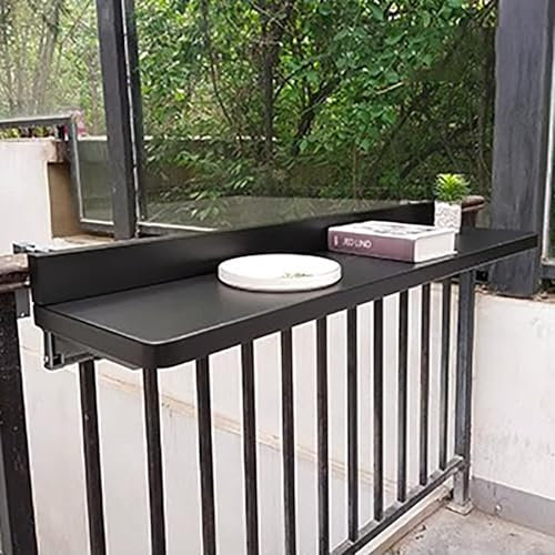 XRRJFYH Klapptisch Balkon Metall Balkontisch Wetterfest Balkon Tisch Klappbar Balkontisch Hängend Balkonhängetisch, 5-stufige Höhenverstellung(Black,80cm/31in)