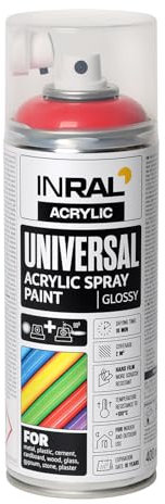 INRAL Sprühlack - Verkehrsrot glänzend RAL3020 Universal Sprühfarbe 400ml. Spraydose für Metall, Kunststoff, Holz & Stein - Hochdeckende, Regen- und UV-beständige Farbspray für Innen- & Außenbereich