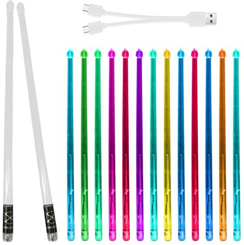 1 Paar LED Leuchten Trommelstock,15 Farben 2 Modi Leuchtende Schlagzeugstöcke,mit USB Type-C Ladefunktion Leucht Drumsticks für Drum Set,Groß Angelegte Nachtveranstaltungen