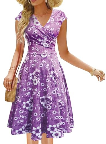 LOVEXIU Robe ete Femme élégante Vintage,Robe Bohème Chic,Casual Imprimé Floral,Sexy de Cou de V,Genou Longueur,Plissée Fluide Para Cocktail, Fête, Casual
