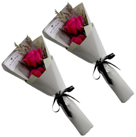EXAOMBLE 2piezas Ramo De Flores De Jabón De Rosa para Decoración De Fiesta y De San Valentín Cumpleaños y Graduación Color Rosado