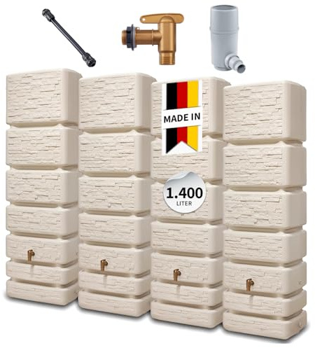 4rain Slim Stone Decor Wandtank-Set 1400 Liter sandbeige Regentonne