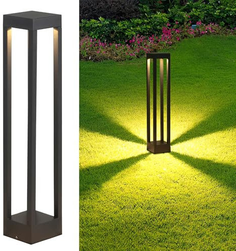 OURLOVEII 10W LED Wegeleuchten Außen 60cm, Schwarz Außenlampe Stehend IP54 Wasserdicht Garten Pollerleuchte, 3000K Standleuchte Außen, Aluminium Außenlampe Stehend, für Pfad Rasen (60cm)