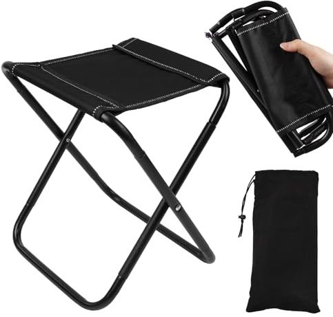 OFFCUP Folding Stool, Mini Outdoor Camping Stool, Portable Small Foldable Lightweight Garden Seat with Storage Bag, Folding Slacker Chairs for Fishing Travelling Picnics (Black)
