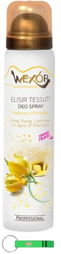 12x WEXOR Textilspray Deodorant Protect Gelb - Duftendes Stoffspray mit Ylang Ylang, Kaschmir und Patchouli Holz, Reise-Stoffsparer 100ml + Beni Culinari Kostenloser Schlüsselanhänger