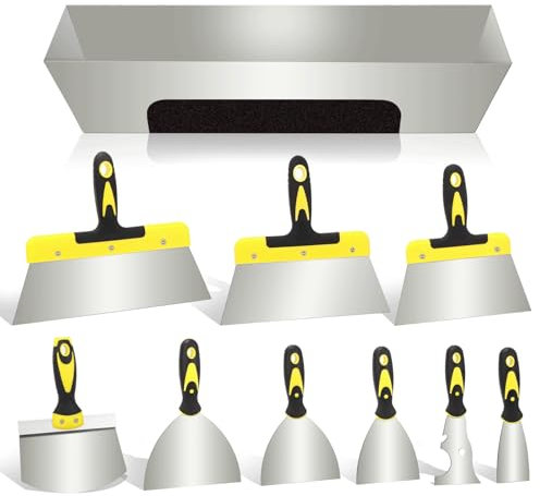 Set di 10 Spatole per Stucco, Spatole in Acciaio Inossidabile, Spatola per Stucco Muro Raschietto Muro Spatole Stucco Kit Spatola in Acciaio Inox, per Rimuovere Carta da Parati e Riparare Pareti