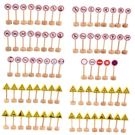 Abaodam 50pièces Jeu De Panneaux De Signalisation Bois Jouet Éducatif Et Cognitif pour Garçon Fille Interactif De Panneaux Routiers Résistants pour Apprentissage Ludique Et Développement