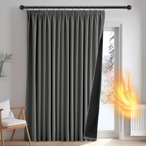 Deconovo Tenda Oscurante Termica Doppio Strato con Fettuccia, Pesante Isolante Antivento per Freddo e Caldo, per Finestre e Porte, 200x260 cm, Grigio Chiaro, 1 Pezzo – Oeko-Tex® Standard 100