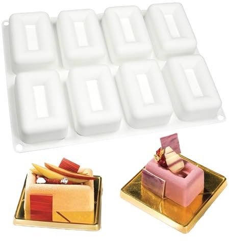 XCSJ Forma rectangular de silicona, formas rectangulares de cadera, molde de chocolate, mousse, postre, moldes para hornear, moldes para chocolate, pudín, mousse, jabón (blanco-rectangular, 8 agujeros