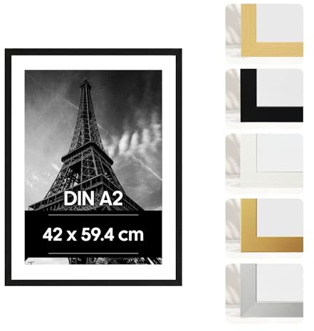 Estancia 42x59,4 cm Schwarzer A2 Bilderrahmen aus Kunststoff – 42 x 59,4 cm Rahmen mit Bruchsicherem Acrylglas – Moderner Fotorahmen für Wände und Tische