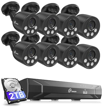 Loocam PoE Kit Caméras de Surveillance, NVR 5MP 8CH avec Disque Dur 2TB | 8 Caméras IP 4MP, Détection IA Personne/Véhicule, Vision Nocturne 30m, Enregistrement 24/7