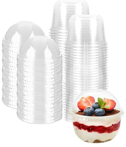 Hniuyun 100 Pack 8 oz Clear Plastic Dessert Cups with Dome Lids, Reusable Serving Bowls for Yogurt Parfait Pudding Mousse Ice Cream, Ideal for Parties Weddings