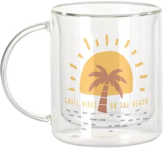 Fabulous Dubbelväggig glasmugg - chill vibbar på stranden stranden havssemester - kaffekopp och isolerad 330 ml hängande effekt mot buller, tryck i Frankrike
