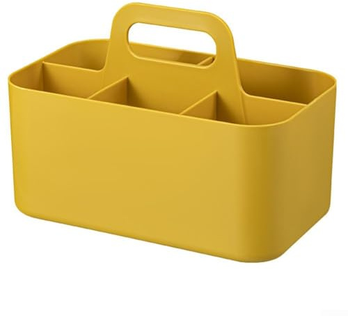 Contenitori impilabili portatili con divisorio rimovibile, organizer multiuso per casa e ufficio, 25 x 15,5 x 11 cm, cestino da scrivania in plastica con manico, bianco/blu/rosa/giallo (giallo)