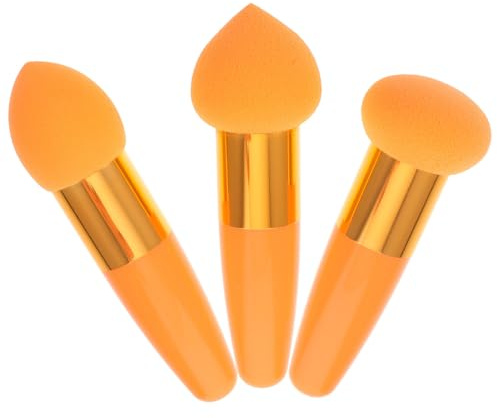 COHEALI Set 3 Pennelli Spugna Cosmetici per Fondotinta, Spugne Trucco Multiuso Portatili Arancioni, Applicatori Viso Alta Densità per Make Up Preciso e Uniforme