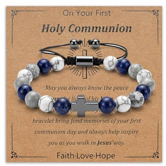 ankbrats Cross Beaded Bracelet Communion Confirmation Gifts for Boys | Adjustable Confirmation Bracelet Gifts with Cards Christening Baptism Christmas Jewelry Gifts for Son Grandson Nephew Brother