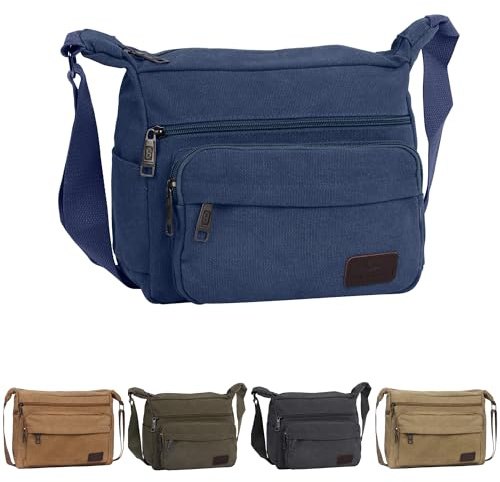 Sueving Canvas Messenger Shoulder Bag, Army Green Men Shoulder Bag with Multiple Pockets, Medium Mens Crossbody Bags for Daily Use, Cycling, Dog Walking, Work