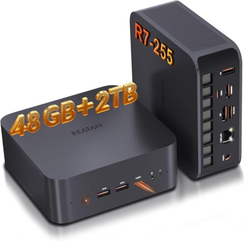 Reatan X7 Mini PC, Ryzen 7 255 (Beat 8745HS), 48GB DDR5 2TB SSD M.2 2230 PCIE4.0, (8C/16T, fino a 4,9 GHz), OCuLink, schermo Quda, Dual USB4, WiFi 7, BT5.4, Mini Computer