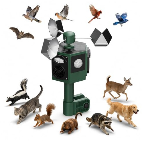 MQHUAYU Brd Scarers, deterrente per gatti da giardino, repellente per uccelli riflettente a 360°, repellente per animali ad ultrasuoni a energia solare, impermeabile IP44, repellente per gatti e volpi