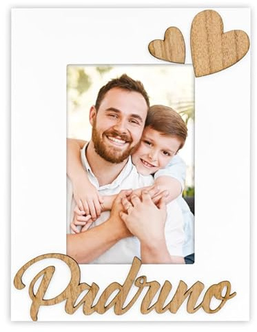 Instant Project Cornice Padrino Foto 10x15 Verticale Bianca e Cuori in Legno | Portafoto 10 x 15 Bianco Cuore e Scritta padrino Regalo Battesimo, Cresima, Natale, Compleanni e Occasioni Speciali