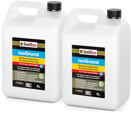 Isolbau IsoGrund Grundierlösung - 10 L Niedermolekulare, Gebrauchsfertig Acrylgrundierung für Innen & Außen - Für professionelle Grundierung