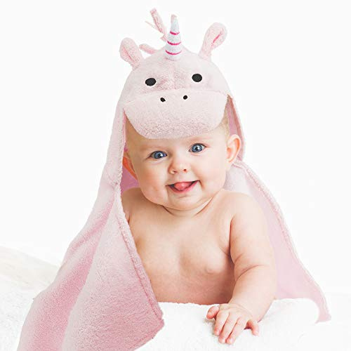 all Kids United® Babyhandtuch mit Kapuze - Kaputzen-Handtuch Einhorn | Schützt Babys vor Zugluft, extra saugstarkes Baby Badetuch aus Frottee - wärmende Kapuze, süßes Kapuzenbadetuch - 76x76cm