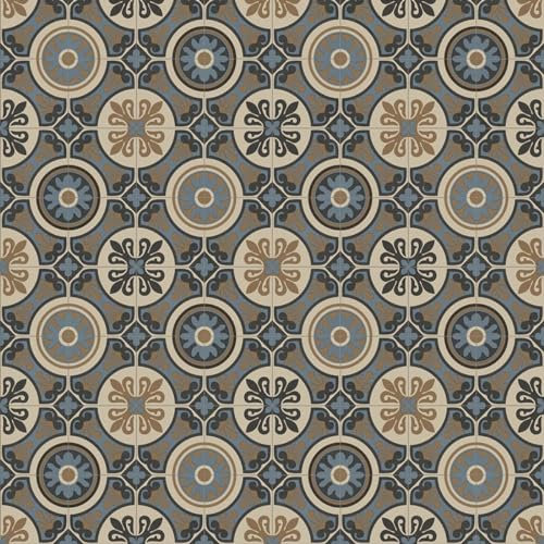 VINYL FLOORING UK Lifestyle Baroque Lisbon Beige & Blue Designer Effect Non Slip Vinyl Flooring for Bathroom Kitchen Living Room-2W(6'6) X 1L(3'3)