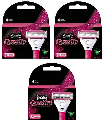 Wilkinson Sword Quattro Women | 9 Klingen für glatte Bein, Achseln und Bikinizone | Sparpack | Jahresvorrat
