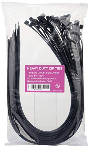 Large Zip Ties Heavy Duty Big Cable Ties Extra Long Tie Wraps Black 26 Inch 60 Pieces