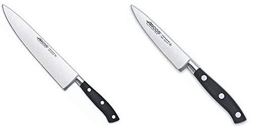Arcos Riviera - Cuchillo de cocinero, 200 mm (estuche) + Riviera - Cuchillo mondador, 100 mm, color Negro