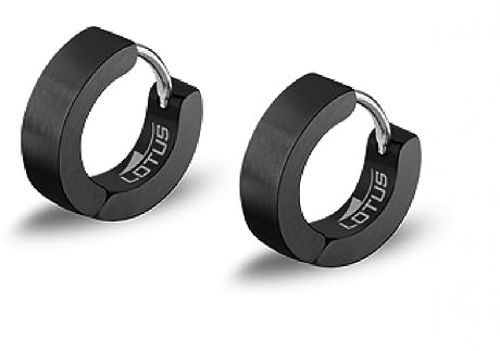 LOTUS STYLE Pendientes Aro Hombre - Aros Acero Inoxidable 316L - Cierre Seguro - Ligeros, Cómodos y Resistentes - Aros Hombre Negros 11.75 mm LS2160-4/5
