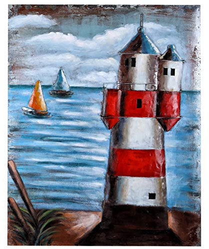 Wandbild Leuchtturm 3D Bild Metallbild Relief Unikat Metall Handarbeit B=83 H=104cm T=4cm