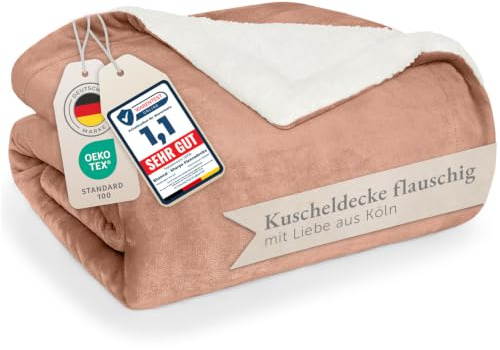 Blumtal Premium Sherpa Kuscheldecke flauschig 130x150 cm - Oeko-Tex zert. Sofa Decke mit Dicker Sherpa-Innenseite - super Flauschige Sherpa Decke extra dick und wärmend - Plüschdecke - Dusty Pink