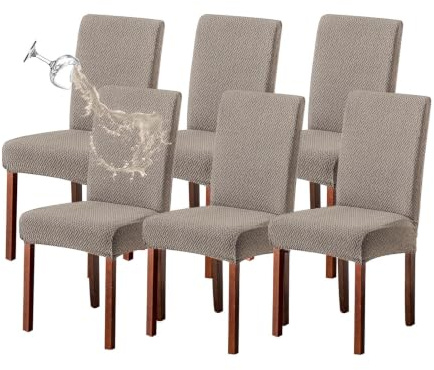 KELUINA Stretch Wasserabweisende Twill Jacquard Esszimmer Stuhlhussen Home Decor, Stuhlhussen für Esszimmerstühle Restaurant Hotel Zeremonie (Kamel,6 Stück)