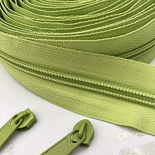 WKXFJJWZC 10 yardas ( 9.3metros ) 5 # largo de nylon cremallera con 20 piezas deslizante de cremallera para bricolaje costura accesorios de ropa (20 colores) (verde)