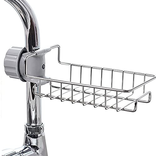 CcHhyyt Edelstahl Spülbecken Organizer Küchenarmatur rutschfeste Lagerregal Für Seife/Schwämme/Spültuch Spüle Caddy Ordnungshelfer Rostfrei Schwammhalter Halter Wasserhahn (Spülbecken Organizer)