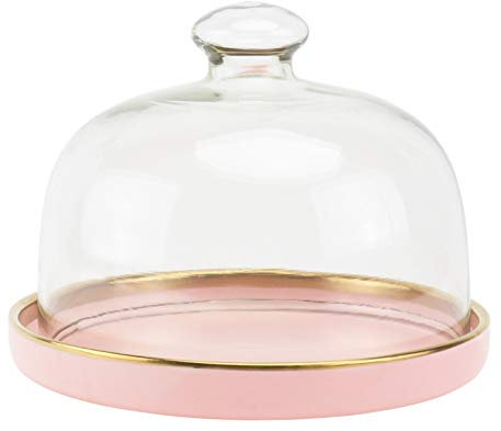 1 Set Cake Bell Jar with Ceramic Plate Glass Cheese Bell Cake Plate Dome Dome Pies Glass Dome Cake Stand Cake Bell Food Cover Lid for Patisserie Food Cover-Rosa