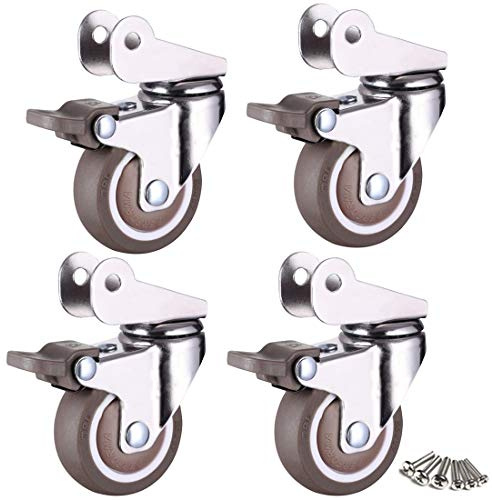 LUNEZY Ruedas pequeñas,Ruedas giratorias,Ruedas de Carro en Goma,Ruedas móviles,Ruedas de Repuesto para Muebles,Ruedas para Cama de bebé,4 Piezas,Ancho de Soporte Tipo P 20 mm (Freno de 5