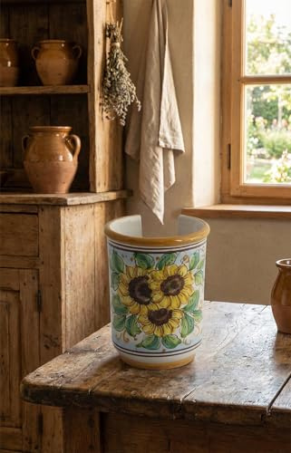 Generico Portabicchieri piccolo in ceramica siciliana giallo e verde di santo stefano di camastra decorata a mano Girasole Art 18