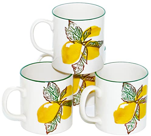 Lashuma 4er Kaffeebecher Set mit Henkel, Trinkbecher Keramik 300 ml, Teetassen gelb Zitrone