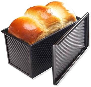 Gurlideo Stampo per pane tostato con coperchio, per cottura al forno, 0,5 kg, in acciaio al carbonio, per toast/sandwich/torta, colore nero