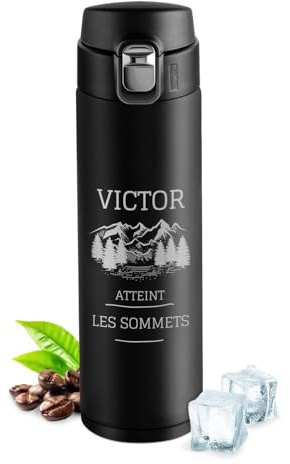 Maverton Bouteille isotherme personnalisable 50cl, Mug de voyage à café/thé | Thermos hermétique avec gravure pour hommes, pour anniversaire, pour lui/copain/papa, sommets
