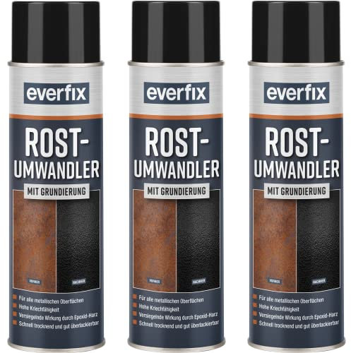 Everfix Spray anti-rouille avec apprêt (3 x 500 ml) pour enlever la rouille du métal sur voiture, vélo, clôture, etc.